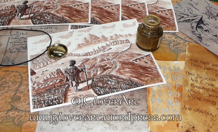 Road Goes Ever On Giclee Print - J Glover Art - Josh Glover - Lord of the rings - the hobbit - print - illustration - fantasy art - calligraphy gold writing