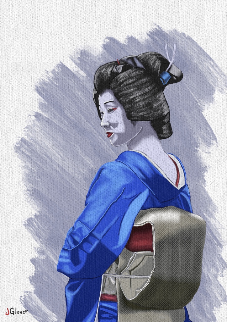 Japanese Geisha Girls With Maiko Hairstyle Portrait Digital Oil Painting